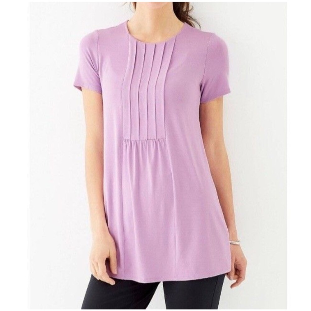 J. Jill Pleated-Front Tunic Top Size XL Lavender Purple Short Sleeve Knit Blouse